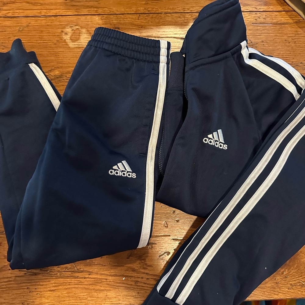 Adidas Kids Dark Blue Joggers with White Stripes